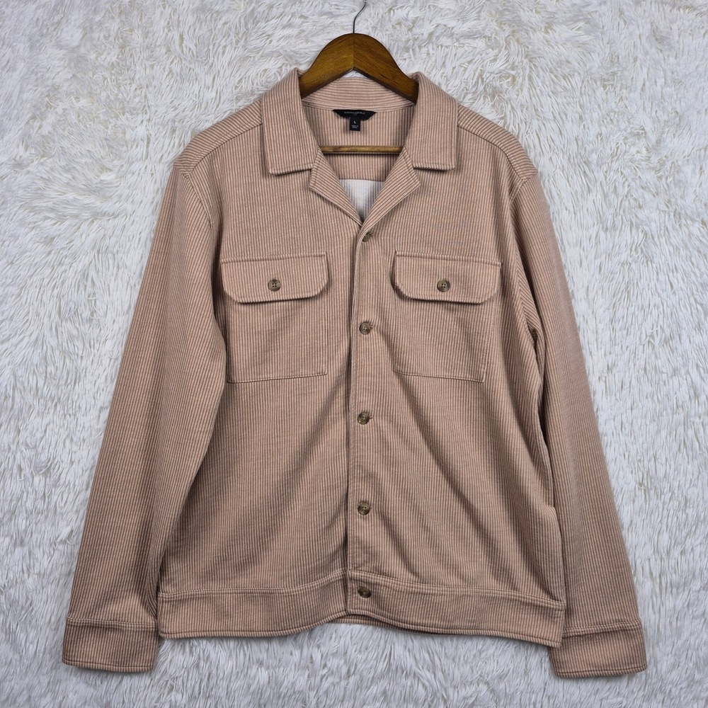 Banana Republic Mens Knit Shirt Jacket Dusty Pink Ribbed Button Up L